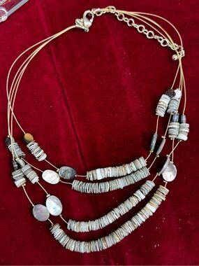 Chico's Multi-Strand Shell Disk Necklace in White and Gold